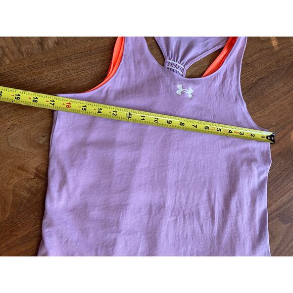 Under Armour Girls YXL Tank Top Loose Fit Purple Orange Layered Activewear - Picture 6 of 6